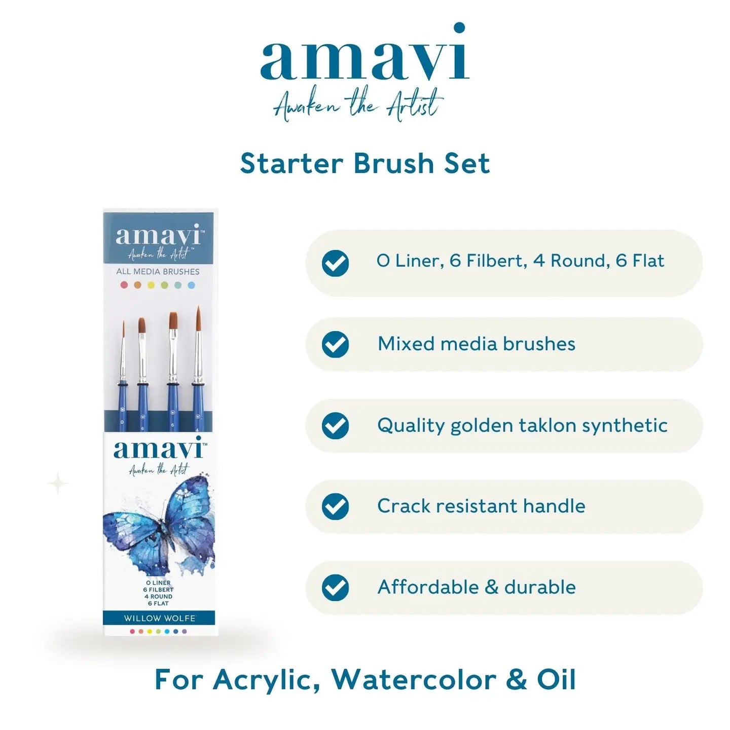Amavi® Mixed Media Golden Taklon Brushes Set