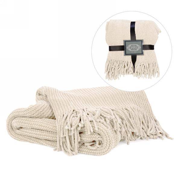 Luxurious Cream Throw with Fringe