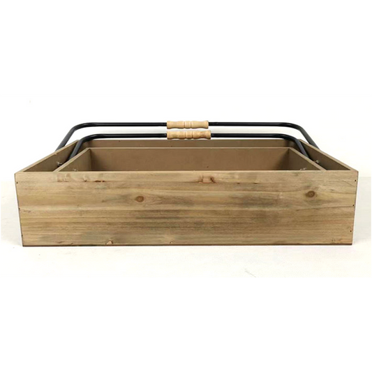 Rustic Wood Crate with Folding Handle Large