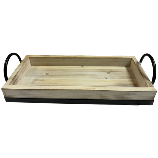 Wood Tray with Iron Base