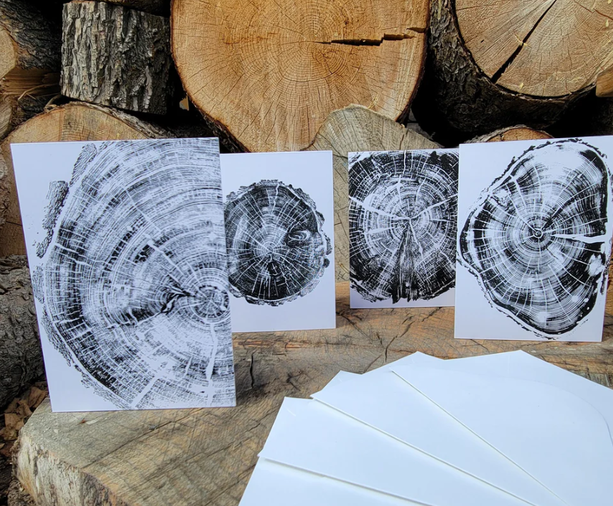 Wood Slice Greeting Cards, 4 pack