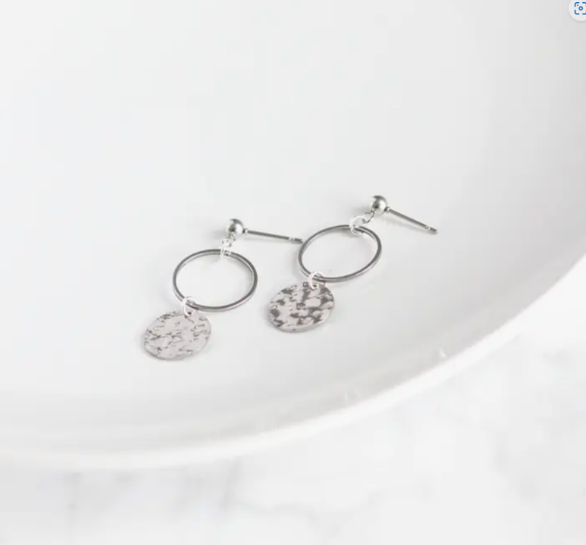 Earrings, Hammered Disk Hoop