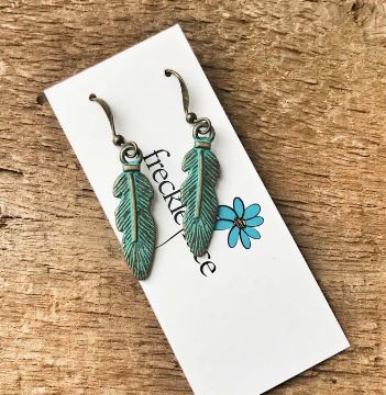 Earrings, Small Feather Patina