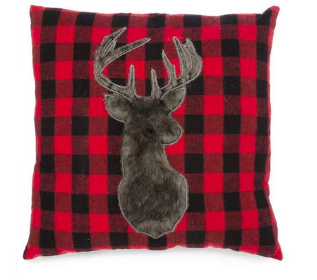 Red plaid cushion with faux fur deer